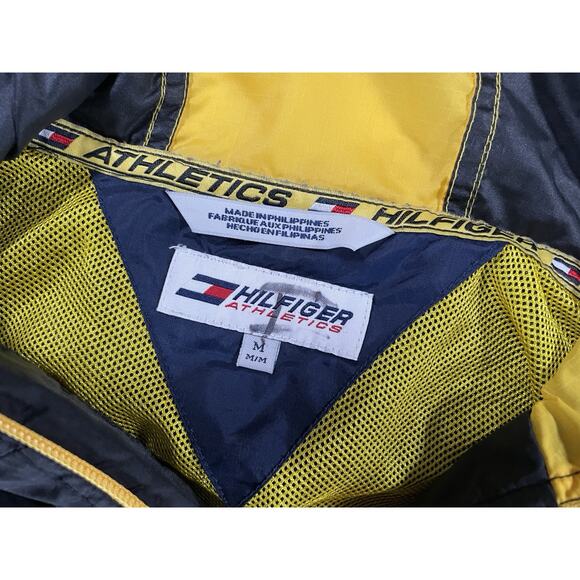 VTG 90s Tommy Hilfiger Athletics Mens M Black Hooded Anorak Pullover Y2k Jacket - Picture 4 of 9